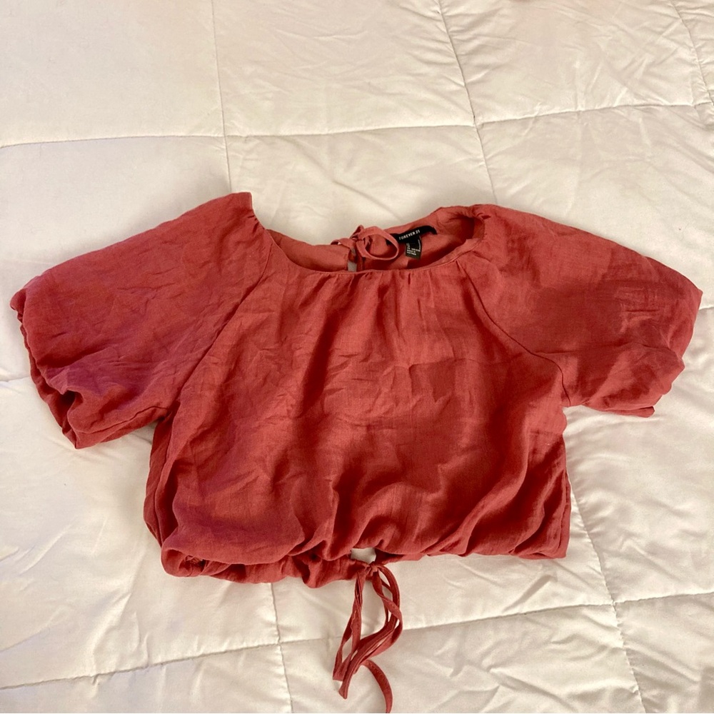 Berry Puff Sleeve Tie Top - Open Back